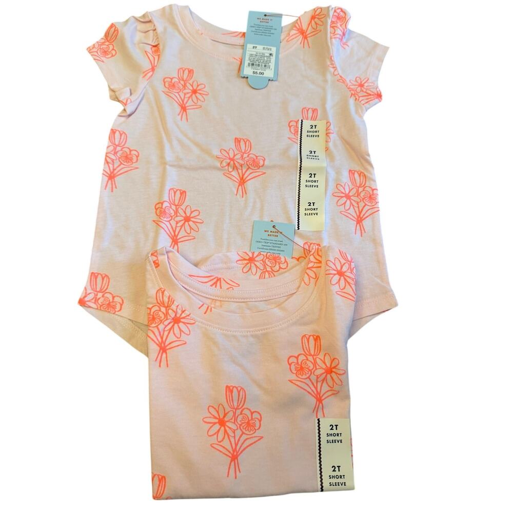 2X Cat Jack Toddler Girls Short Sleeve T-Shirt Pink Flower Graphic Print 2T NWT